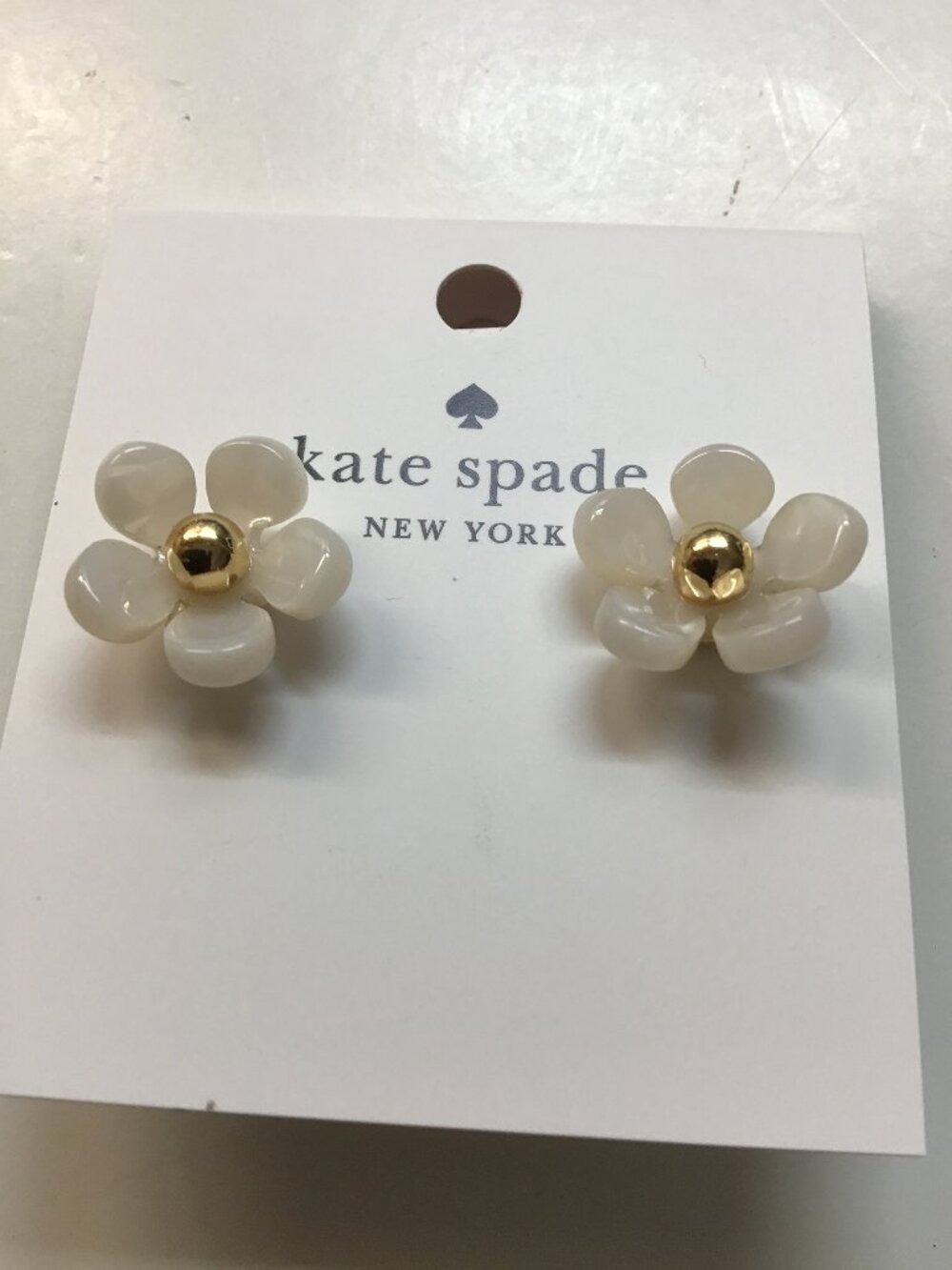 Kate Spade New White Flower with Gold Ball Center Earrings